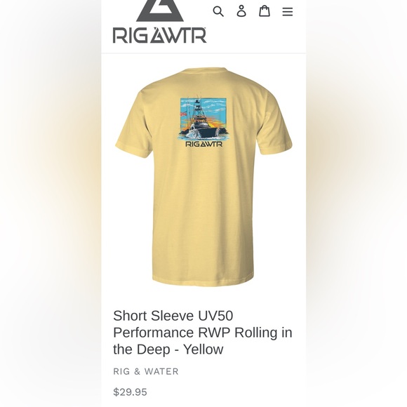 💕5/$15 Rigawtr Short Sleeve Pocket Tee - Charcoal with Yellow Logo, NEW UV 50 - Picture 4 of 5